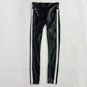 SPANX Faux Leather Side Stripe Leggings Size Small BLACK with WHITE Stripe